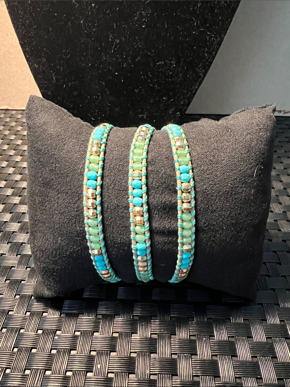 Stella & Dot Turquoise blue green Beaded Wrap Bracelet Trio